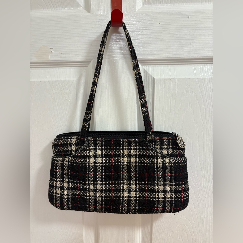 Vera Bradley Limited edition Black Plaid Tweed East West Shoulder bag purse